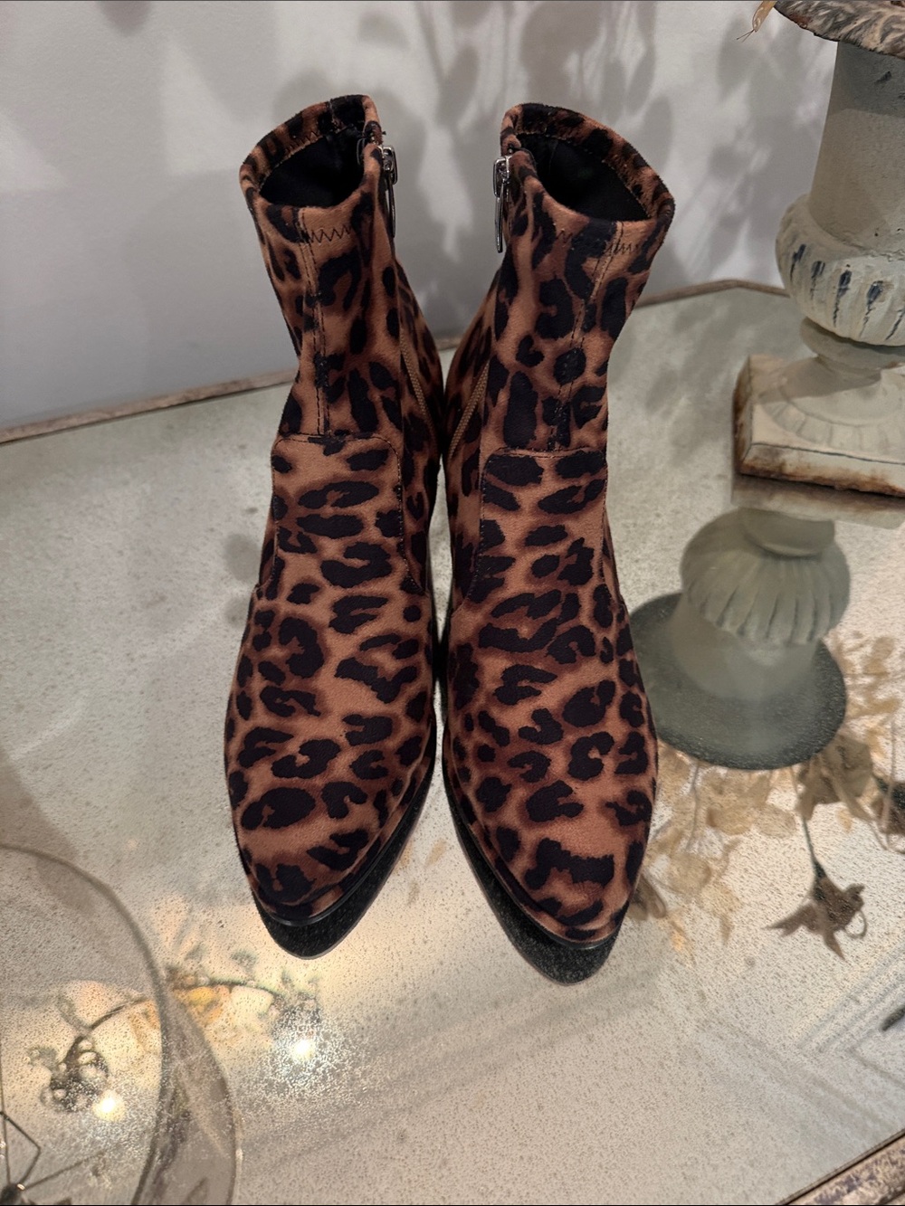 Marc Fisher Leopard Print Ankle Boots in Brown and Black